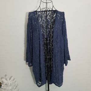LuLaroe Lindsay Lace Cardigan Navy Blue Floral L